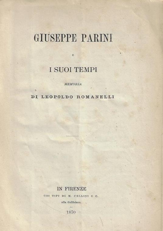 Giuseppe Parini e i suoi tempi - copertina