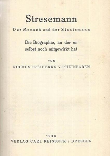 Stresemann. der Mensch und der Staatsmann - copertina