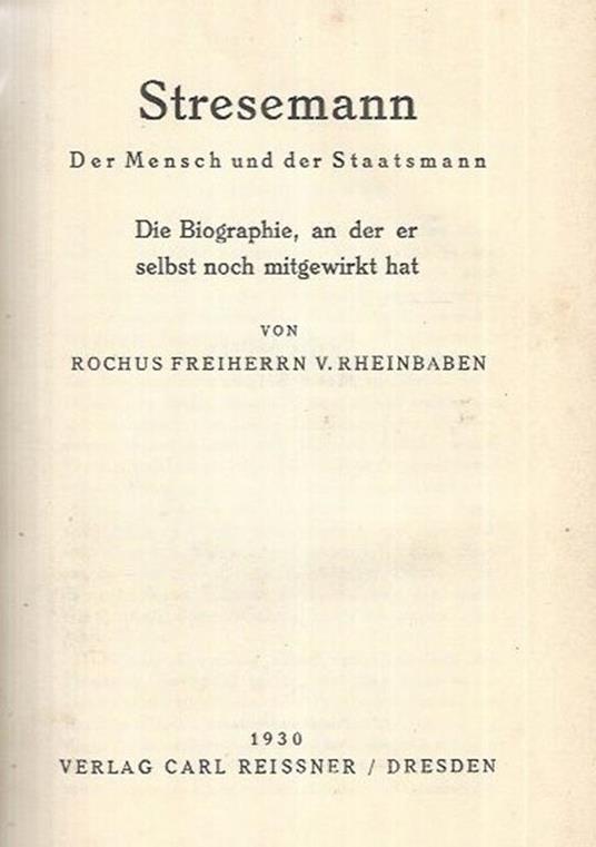 Stresemann. der Mensch und der Staatsmann - copertina
