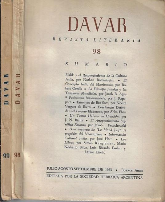 Davar N. 98, 99 anno 1963. Revista Literaria - copertina