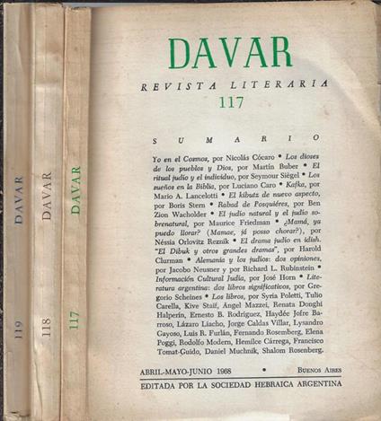 Davar N. 117, 118, 119 anno 1968. Revista Literaria - copertina