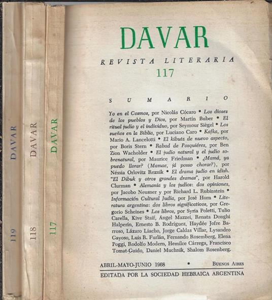 Davar N. 117, 118, 119 anno 1968. Revista Literaria - copertina