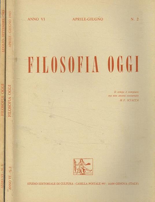 Filosofia oggi. Trimestrale n.2, 3, anno VI, 1983 - copertina
