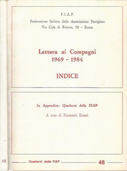 Lettera ai Compagni 1969-1984. Indice - copertina