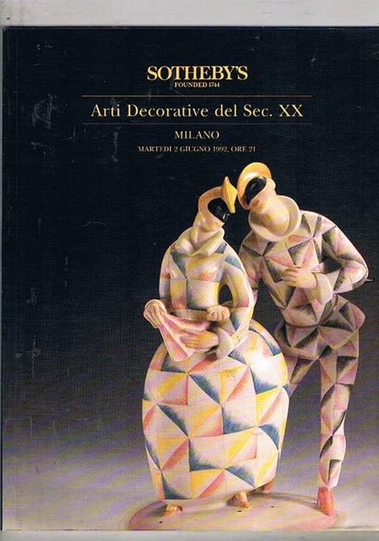 arti decorative del sec. XX. e Asta di gioielli tenute a Milano nel giugno 1992 - copertina