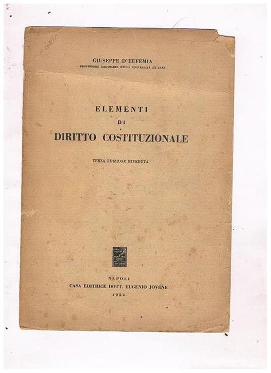 Elementi di diritto costituzionale - Giuseppe D'Eufemia - copertina