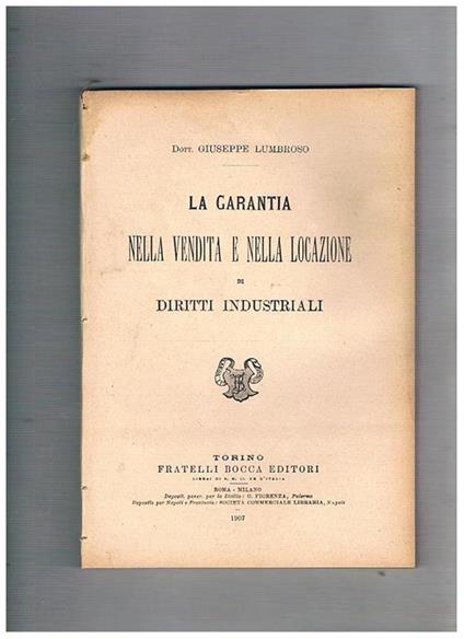 La garantia nella vendita e nella locazione di diritti industriali - Giuseppe Lumbroso - copertina