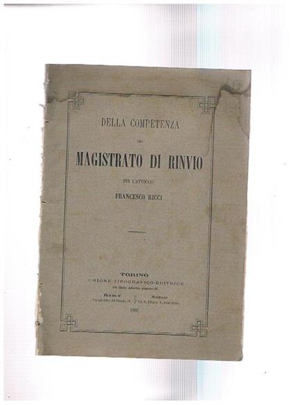 Della competenza del magistrato di rinvio - Francesco Ricci - copertina