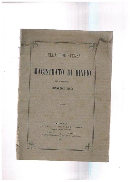 Della competenza del magistrato di rinvio - Francesco Ricci - copertina