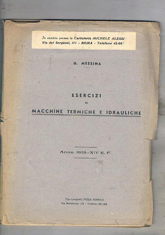 Esercizi di macchine termiche e idrauliche. Dispensa universitaria - U. Messina - copertina