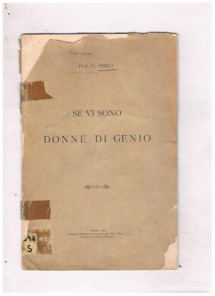 Se vi sono donne di genio. Estratto da Antropologia criminale - G. Sergi - copertina