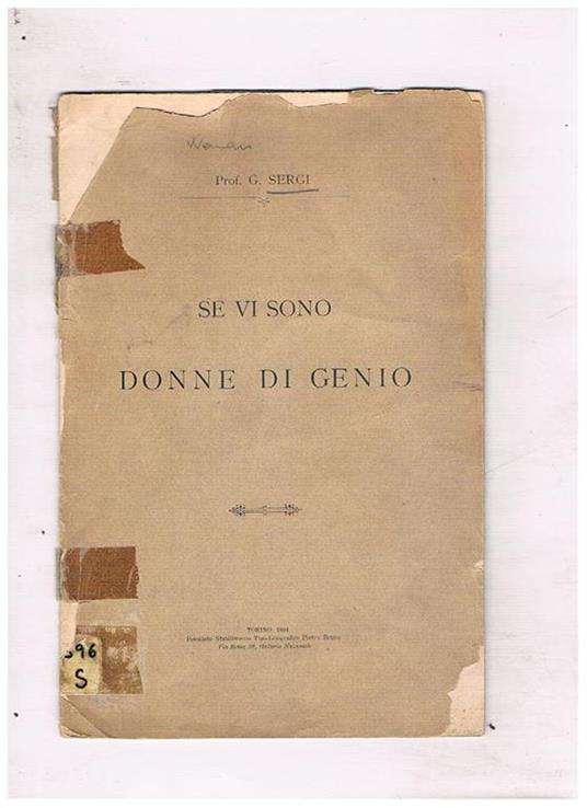 Se vi sono donne di genio. Estratto da Antropologia criminale - G. Sergi - copertina