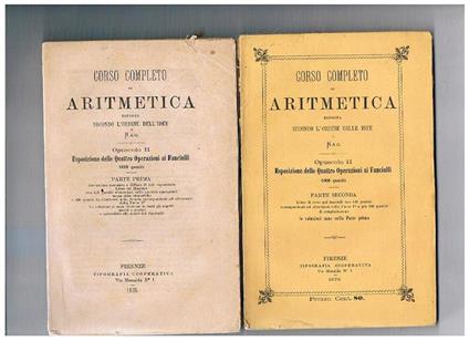 Corso completo di aritmetica esposta secondo l'odine dell'idee di Nag. Opuscolo II Esposizione delle Quattro Operazioni ai Fanciulli. 1000 quesiti, parte prima e seconda - copertina