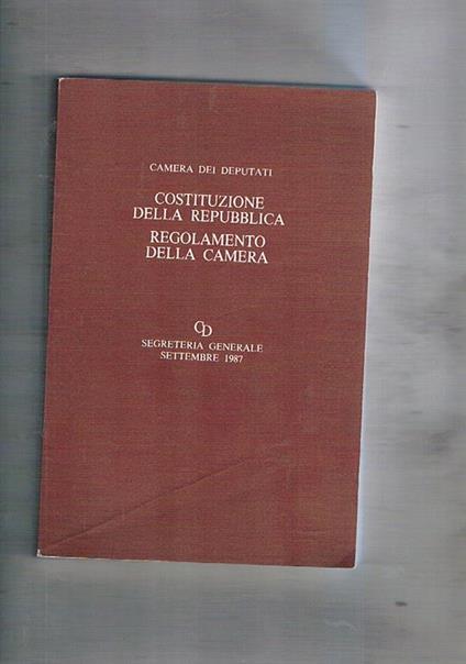 Costituzione della Repubblica - regolamento della camera - copertina