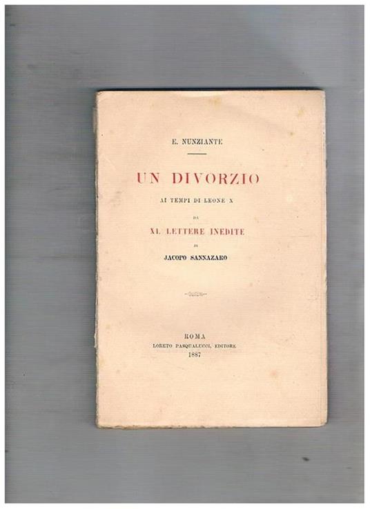 Un divorzio ai tempi di Leone X di XL lettere inedite - Emilio Nunziante - copertina