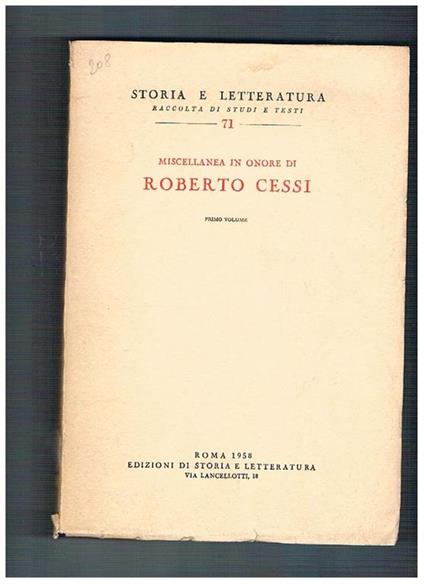 Miscellanea in onore di Roberto Cessi - copertina