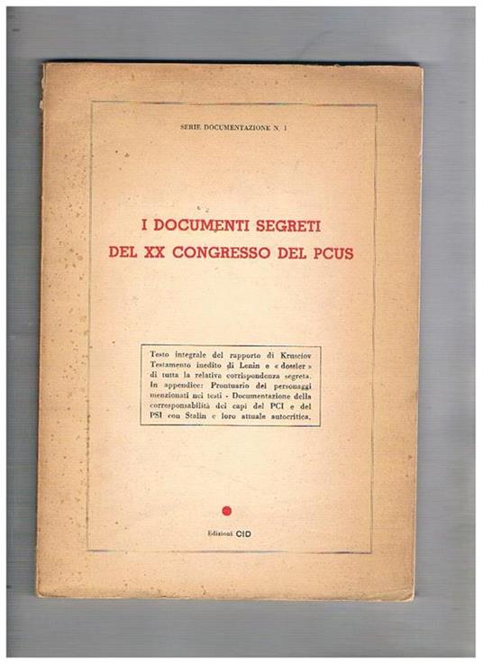 I documenti segreti del XX congresso del PCUS - copertina