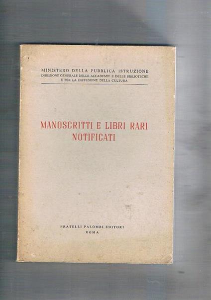 Manoscritti e libri rari notificati - copertina