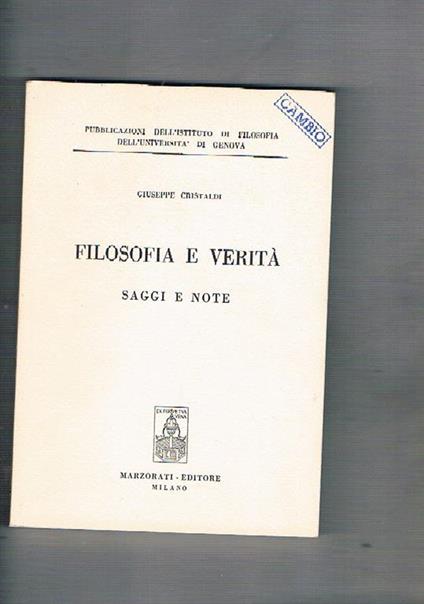 Filosofia e verità, saggi e note - Giuseppe Cristaldi - copertina