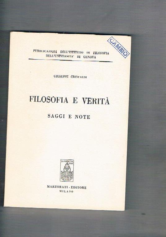 Filosofia e verità, saggi e note - Giuseppe Cristaldi - copertina
