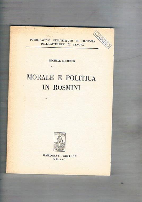 Morale e politica in Rosmini - Michele Cuciuffo - copertina