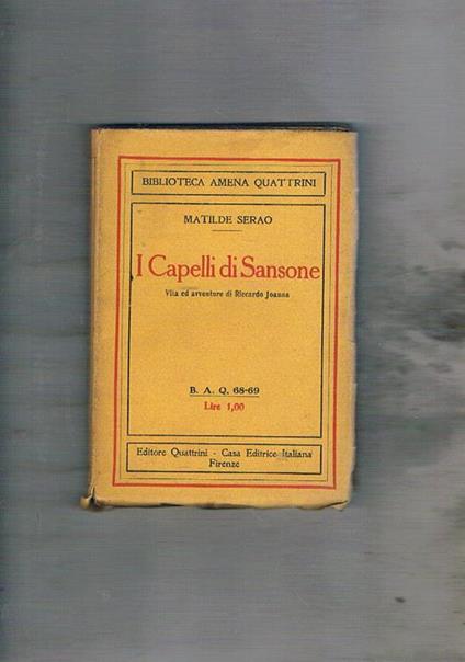 I capelli di Sansone. Vita ed avventure di Riccardo Joanna - Matilde Serao - copertina