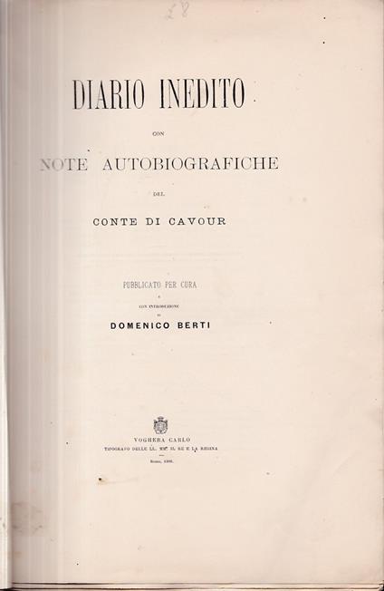 Diario inedito con note autobiografiche. Pubblicato per cura e con introduzione di Domenico Berti - copertina