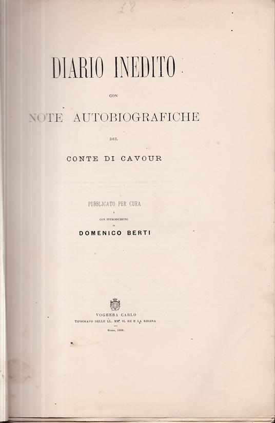 Diario inedito con note autobiografiche. Pubblicato per cura e con introduzione di Domenico Berti - copertina