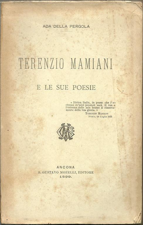 Terenzio Mamiani e le sue poesie - Ada Della Pergola - copertina