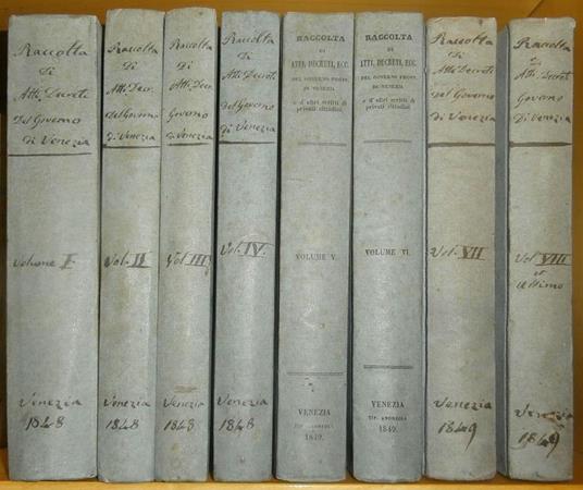 Raccolta per ordine cronologico di tutti gli atti, decreti, nomine ecc. del Governo provv. Della Repubblica Veneta non che acritti, avvisi, desiderj ecc. di cittadini privati che si riferiscono all'epoca presente - copertina