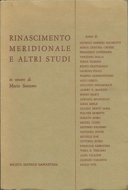 Rinascimento meridionale e altri studi. In Onore Di Mario Santoro - copertina