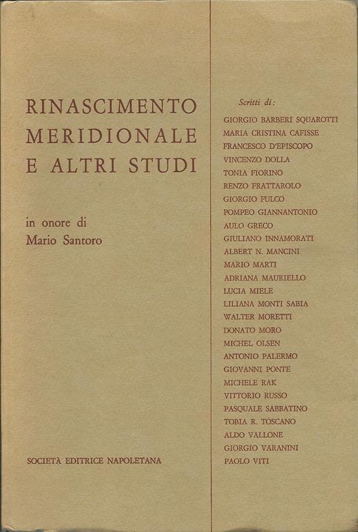 Rinascimento meridionale e altri studi. In Onore Di Mario Santoro - copertina