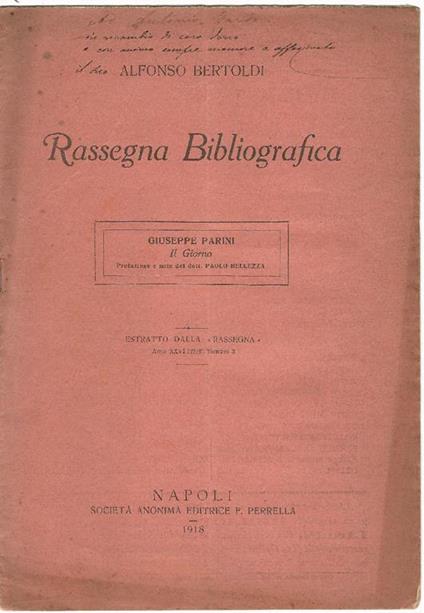 Rassegna bibliografica. Giuseppe Parini, Il giorno - Alfonso Bertoldi - copertina