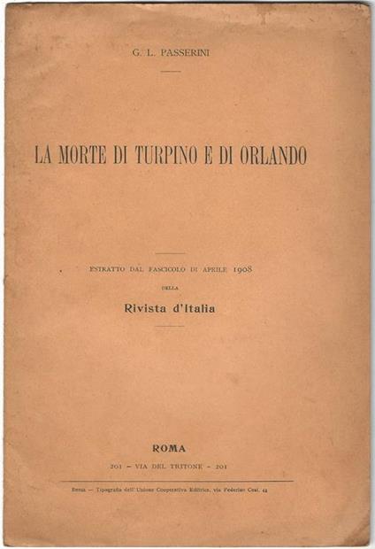 La morte di Turpino e di Orlando - G. Passerini - copertina