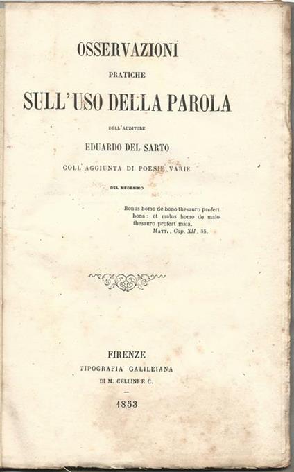 Osservazioni pratiche sull'uso della parola - Eduardo Del Sarto - copertina