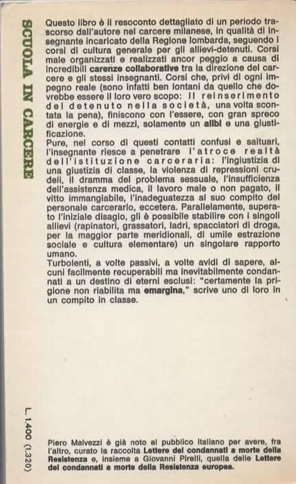 Scuola in carcere. Un'analisi conoscitiva a S. Vittore - Piero Malvezzi - 2