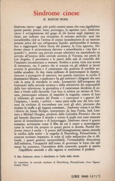 Sindrome cinese. Romanzo. Dalla sceneggiatura di Mike Gray & T. S. Cook e James Bridges - Burton Wohl - 2