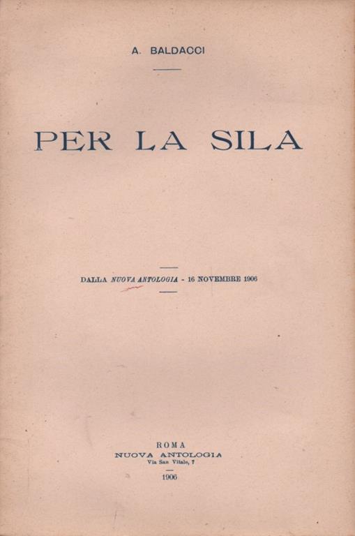 Per la Sila - A. Baldacci - copertina