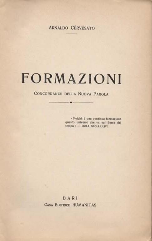 Formazioni. Concordanze della Nuova Parola - Arnaldo Cervesato - 2