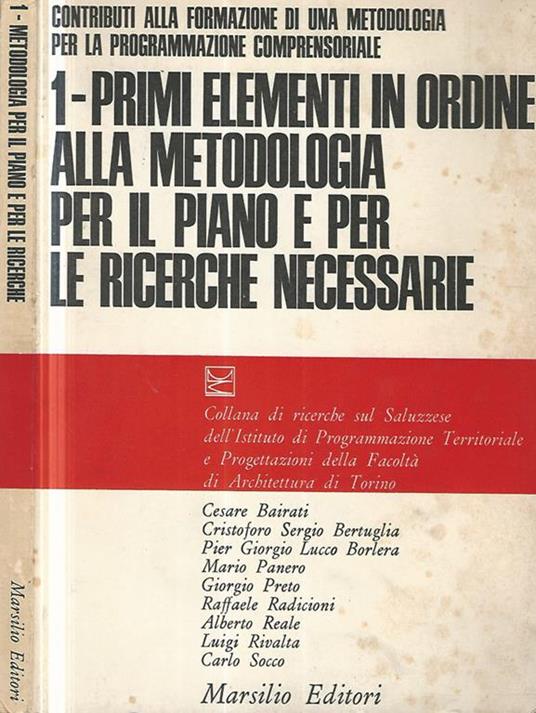 1-Primi elementi in ordine alla metodologia per il piano e per le ricerche necessarie - copertina