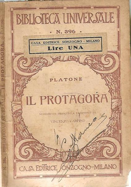 Il Protagora - Platone - copertina