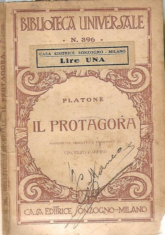 Il Protagora - Platone - copertina