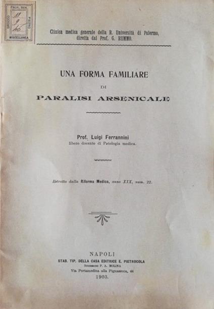 Una forma familiare di paralisi arsenicale - Luigi Ferrannini - copertina
