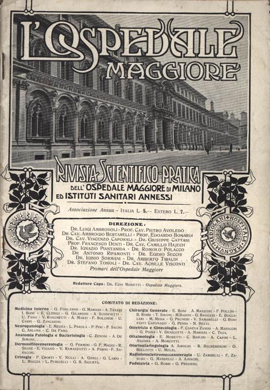 L' Ospedale Maggiore Anno I n. 2. Rivista scientifico - pratica dell' Ospedale Maggiore di Milano - copertina