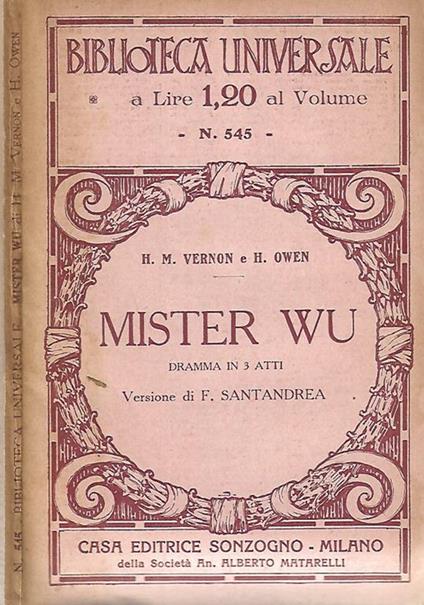 Mister Wu. Dramma in 3 atti - copertina
