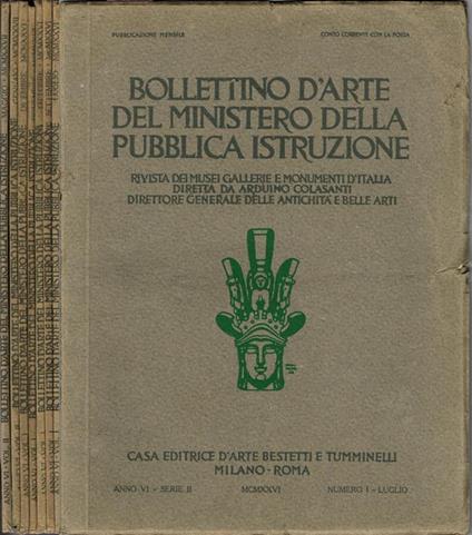 Bollettino d'Arte del Ministero della Pubblica Istruzione. Rivista dei Musei Gallerie e Monumenti d'Italia - Serie II - Anno VI, Volume I - Volume II, 1926-1927 - copertina