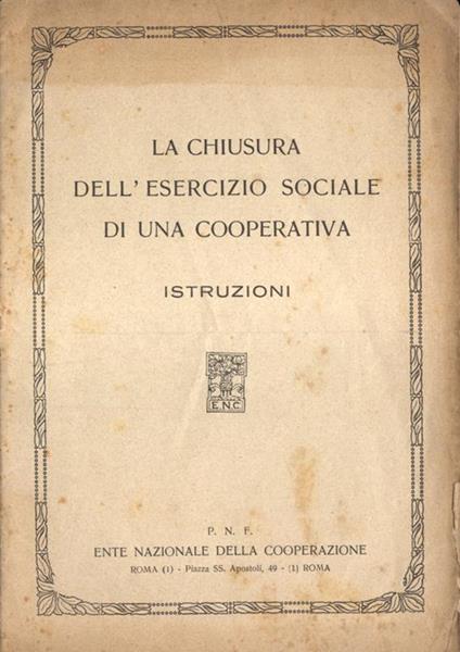 La chiusura dell' esercizio sociale di una cooperativa. Istruzioni - copertina