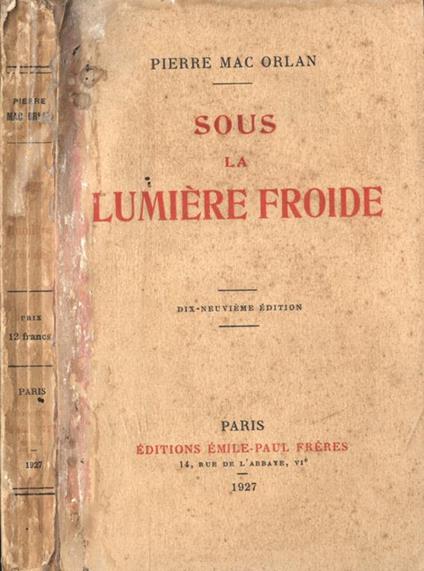 Sous la lumiere froide - Pierre Mac Orlan - copertina