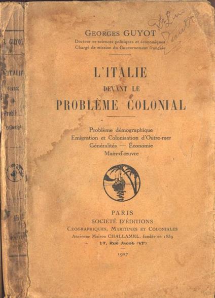 L' Italie devant le problème colonial - Georges Guyot - copertina