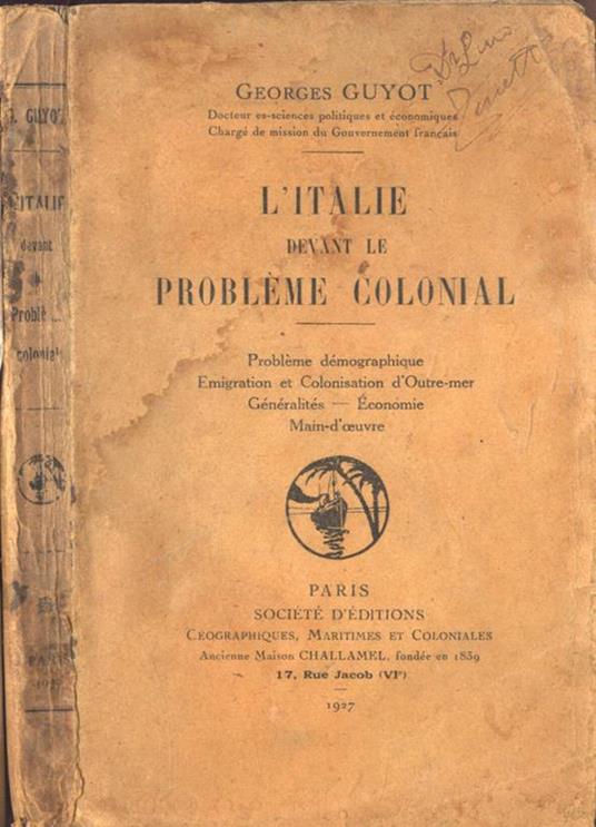 L' Italie devant le problème colonial - Georges Guyot - copertina